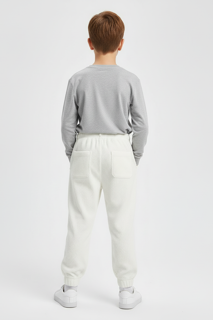 Pantalon Blanc Côtelé Ample Décontracté Enfant Sport - Cordé - vue 2