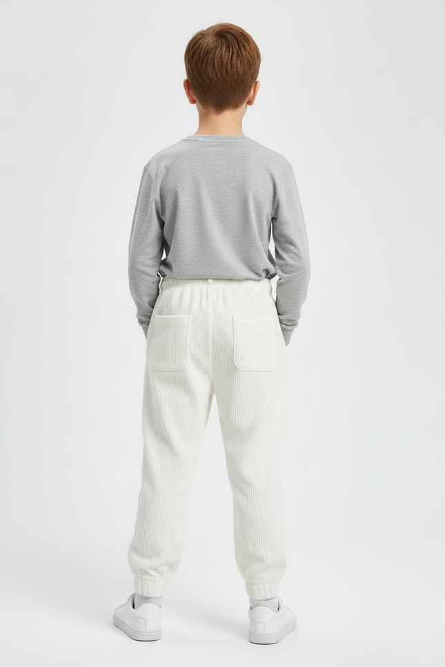 Pantalon Blanc Côtelé Ample Décontracté Enfant Sport - Cordé - vue 2