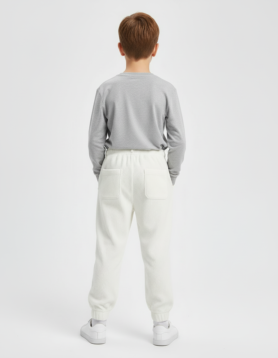 Pantalon Blanc Côtelé Ample Décontracté Enfant Sport - Cordé - vue 2