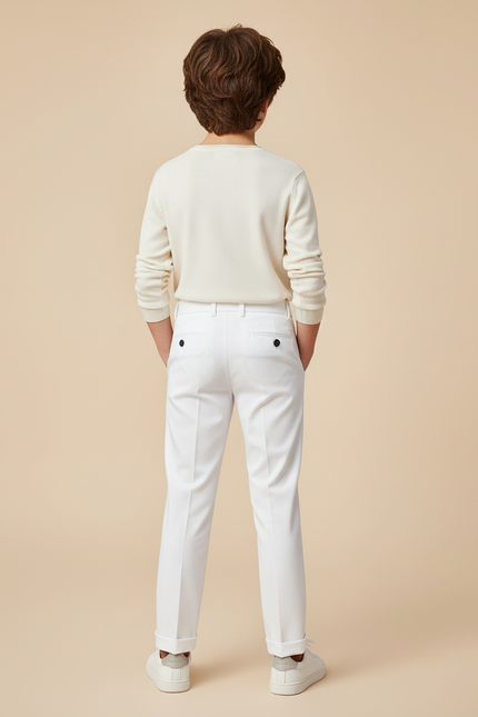 Pantalon Blanc Droit Élégant Cérémonie Garçon - Gabardine - vue 2
