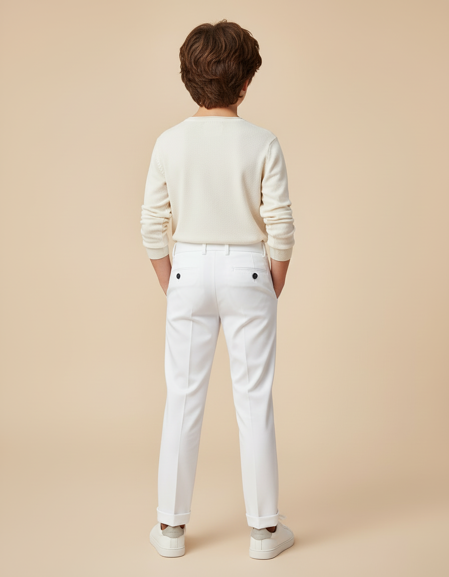 Pantalon Blanc Droit Élégant Cérémonie Garçon - Gabardine - vue 2