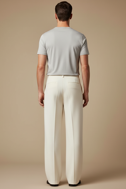 Pantalon Blanc Droit Ample Élégant Décontracté Homme - Molleton - vue 2