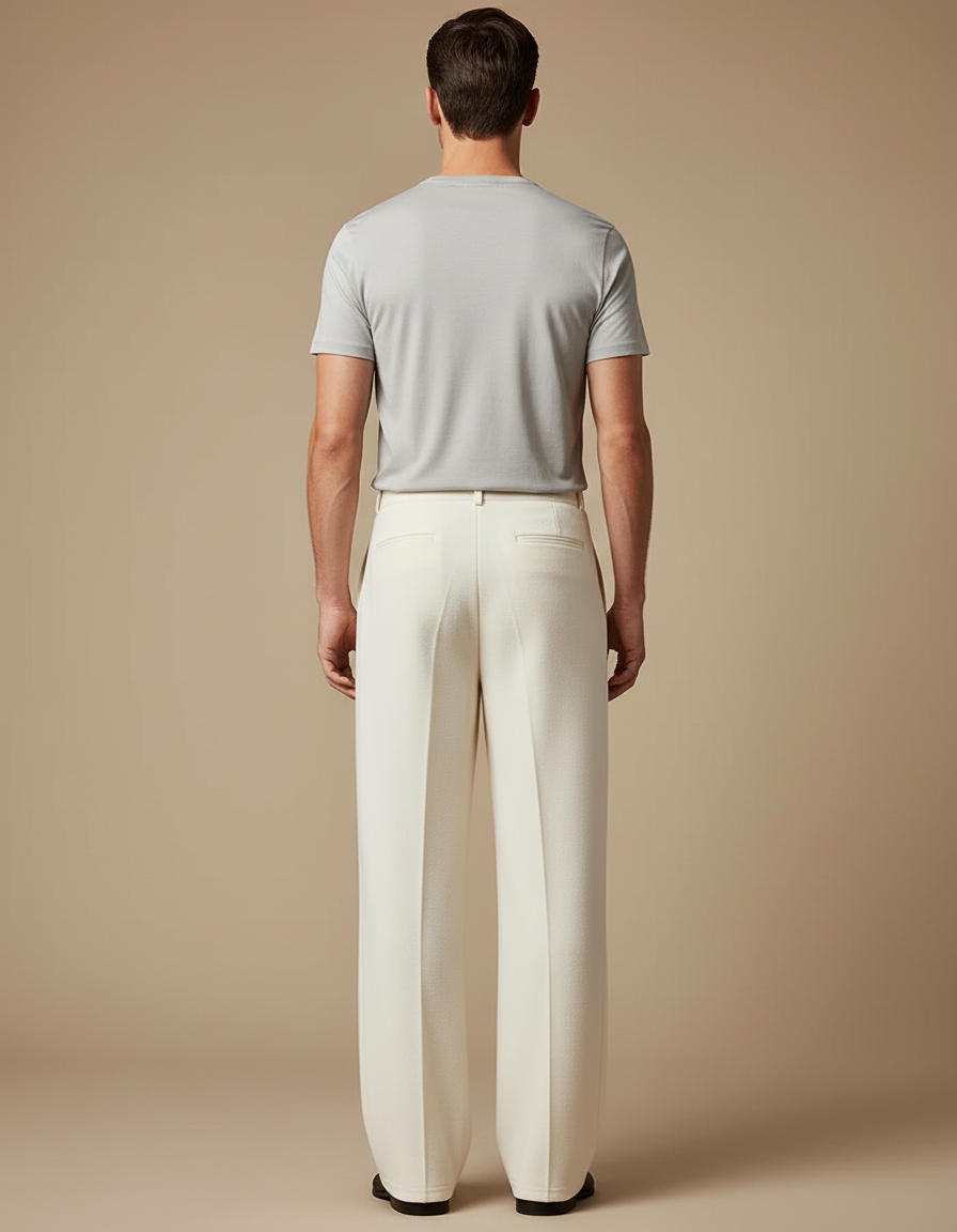 Pantalon Blanc Droit Ample Élégant Décontracté Homme - Molleton - vue 2