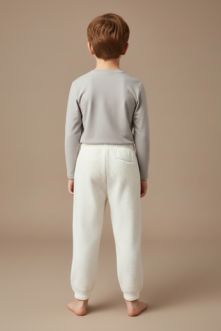 Pantalon Blanc Gaufre Décontracté Confortable Enfant - Maille - vue 2