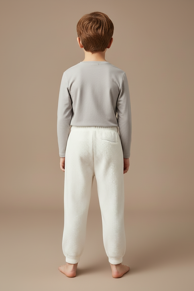 Pantalon Blanc Gaufre Décontracté Confortable Enfant - Maille - vue 2