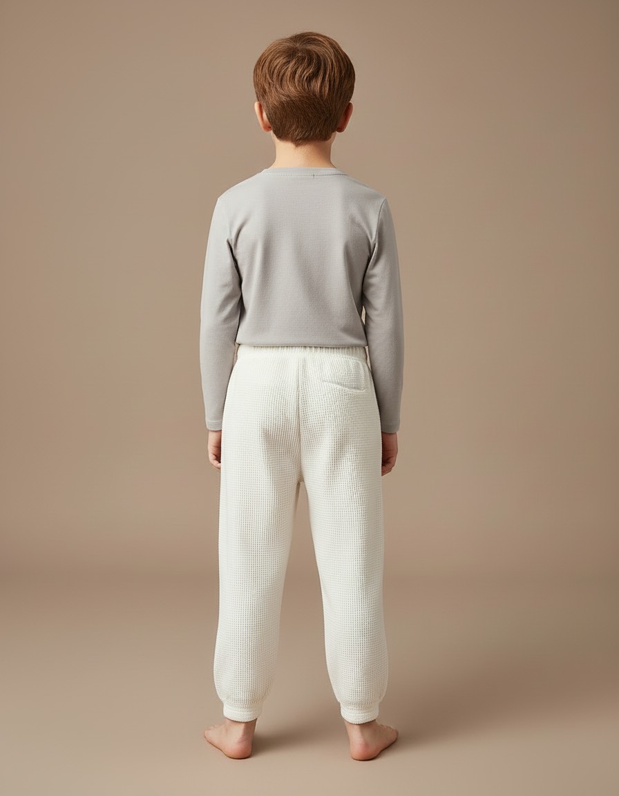 Pantalon Blanc Gaufre Décontracté Confortable Enfant - Maille - vue 2