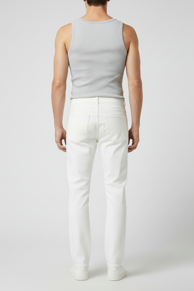 Pantalon Blanc Coton Droit Homme Classique Décontracté - Jean - vue 2
