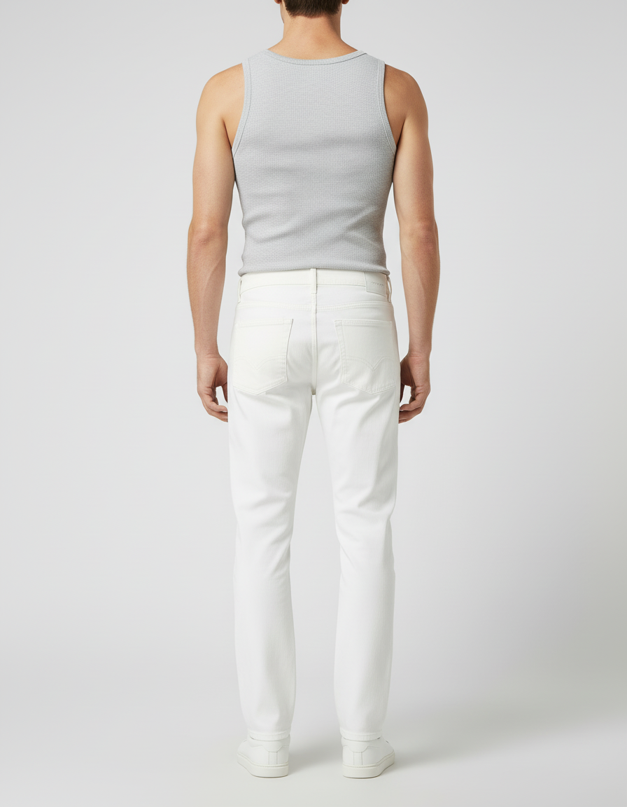 Pantalon Blanc Coton Droit Homme Classique Décontracté - Jean - vue 2