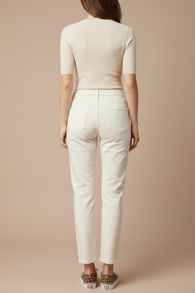 Pantalon Blanc Droit Décontracté Femme Coton - vue 2