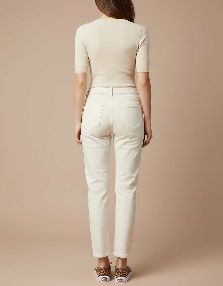Pantalon Blanc Droit Décontracté Femme Coton - vue 2