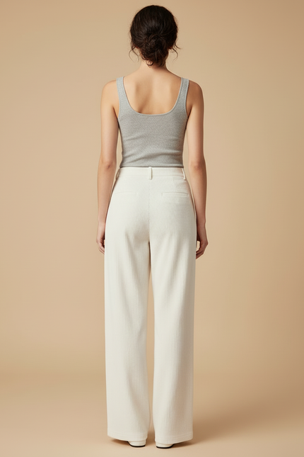 Pantalon Blanc Velours Femme - Cordé - vue 2