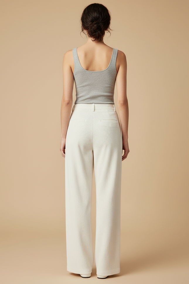 Pantalon Blanc Velours Femme - Cordé - vue 2
