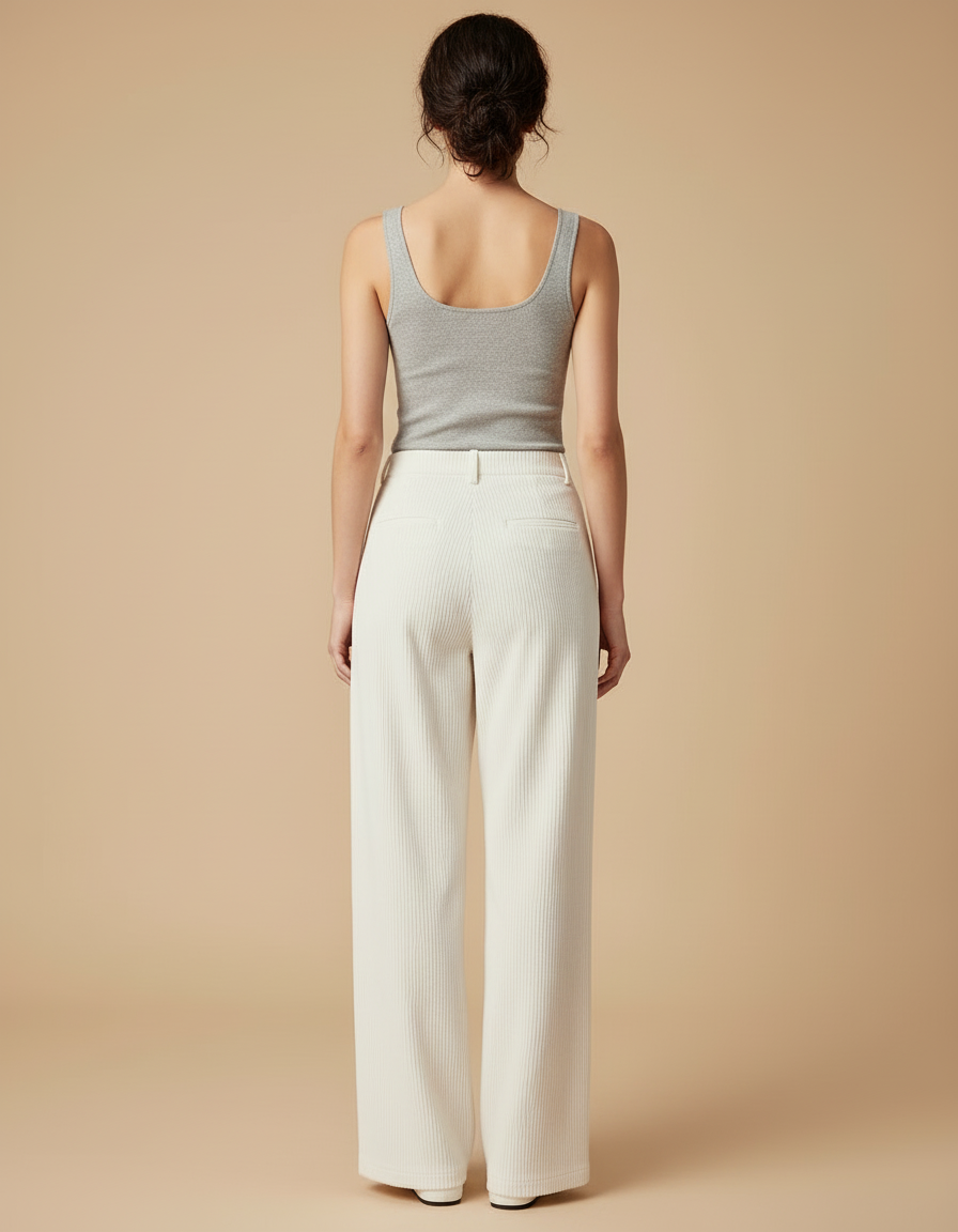 Pantalon Blanc Velours Femme - Cordé - vue 2
