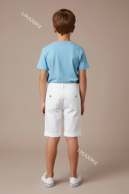 Pantalon Blanc Court Coton Boutons Dorés Enfant - vue 2