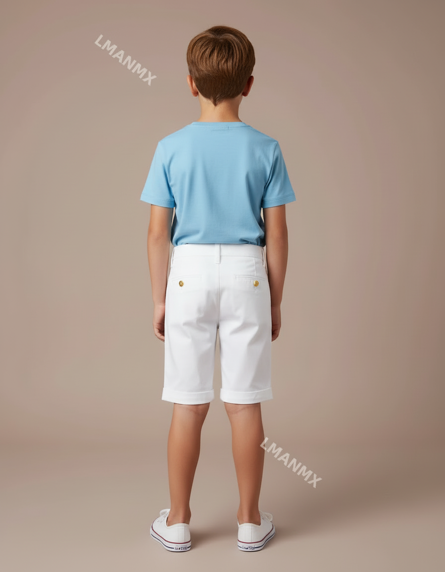Pantalon Blanc Court Coton Boutons Dorés Enfant - vue 2