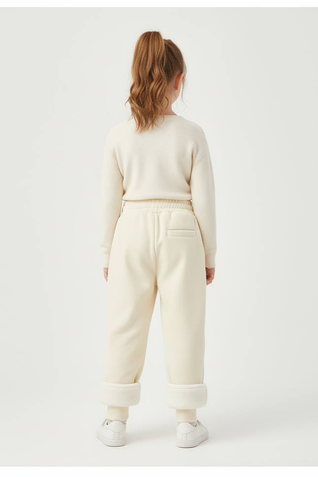 Pantalon Blanc Molletonné Chaud Enfant Doux Confortable - Beige - vue 2