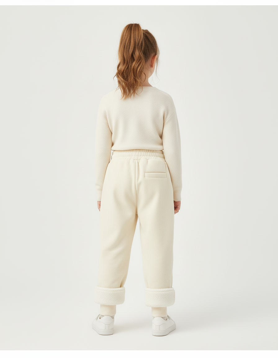 Pantalon Blanc Molletonné Chaud Enfant Doux Confortable - Beige - vue 2