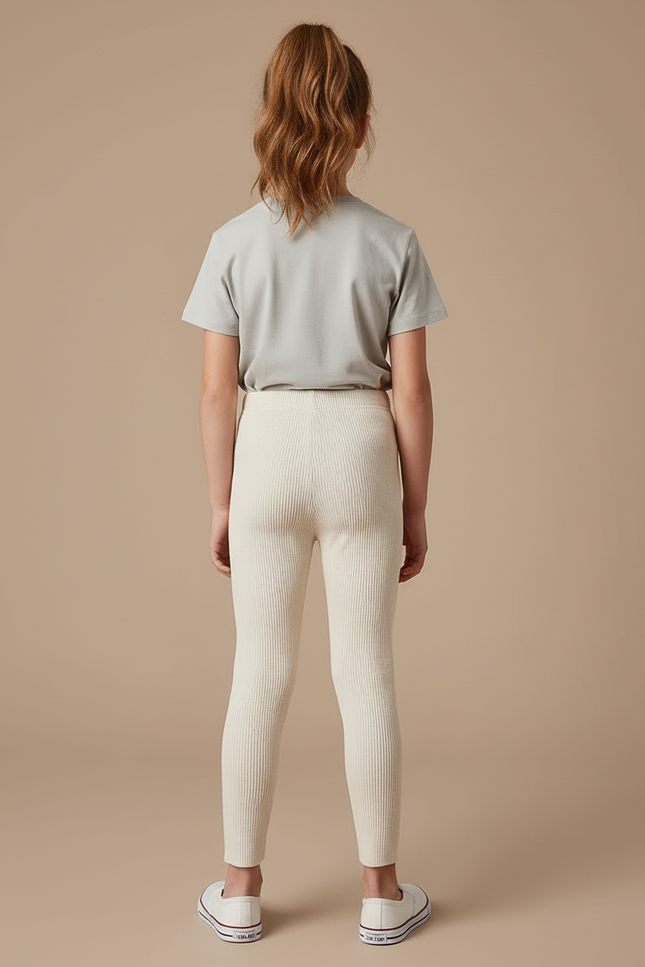 Pantalon Blanc Côtelé Fille Extensible Confortable Basique - Maille - vue 2