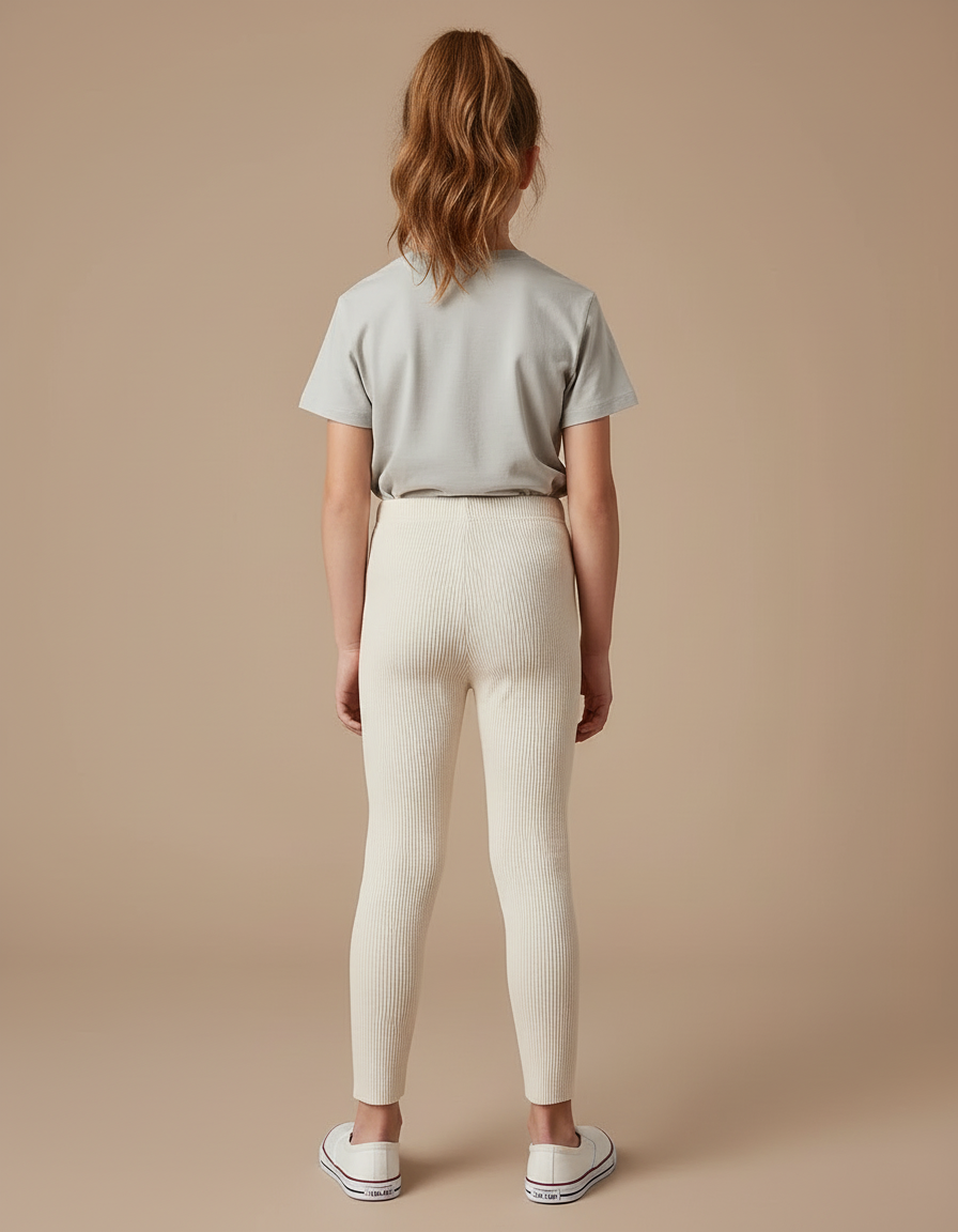 Pantalon Blanc Côtelé Fille Extensible Confortable Basique - Maille - vue 2