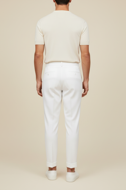Pantalon Blanc Plissé Droit Homme Élégant Décontracté - Gabardine - vue 2