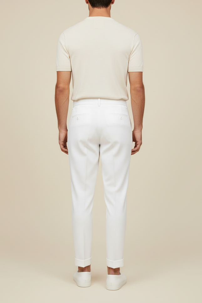 Pantalon Blanc Plissé Droit Homme Élégant Décontracté - Gabardine - vue 2
