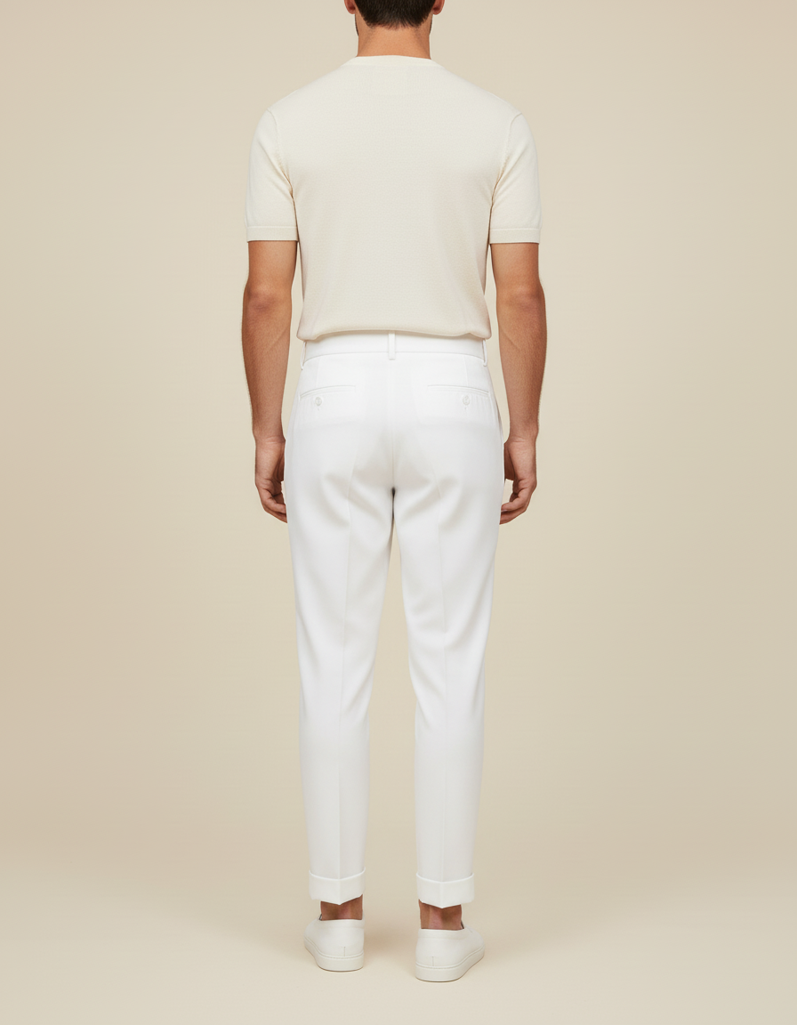 Pantalon Blanc Plissé Droit Homme Élégant Décontracté - Gabardine - vue 2