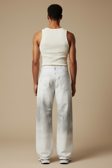 Pantalon Blanc Décontracté Large Délavé Imprimé Homme - Jean - vue 2