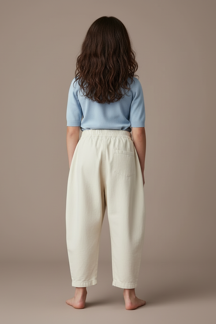 Pantalon Blanc Ample Coton Enfants Décontracté - Beige - vue 2