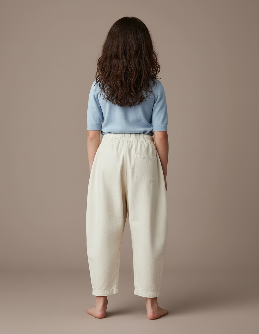 Pantalon Blanc Ample Coton Enfants Décontracté - Beige - vue 2