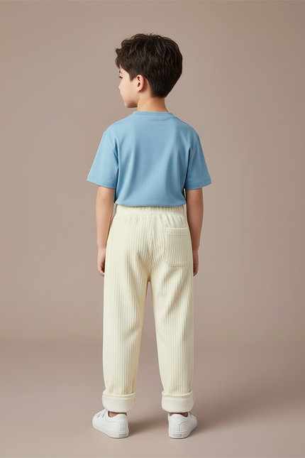 Pantalon Blanc Côtelé Ample Décontracté Hiver Enfant - Beige Cordé - vue 2