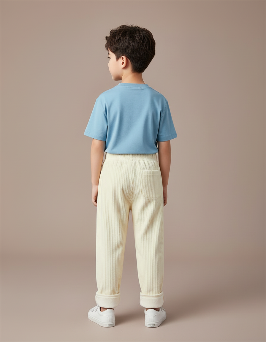 Pantalon Blanc Côtelé Ample Décontracté Hiver Enfant - Beige Cordé - vue 2