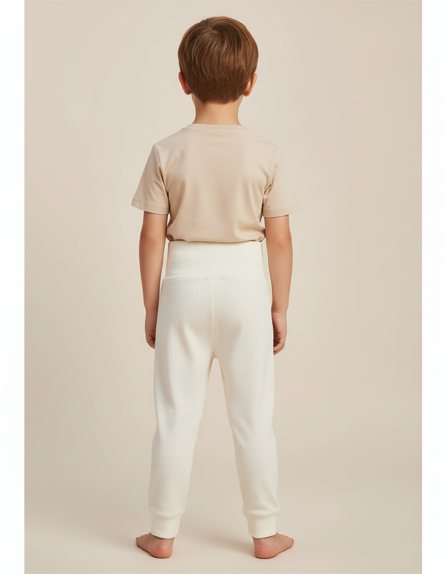 Pantalon Blanc Côtelé Ours Confortable Enfant - Maille - vue 2