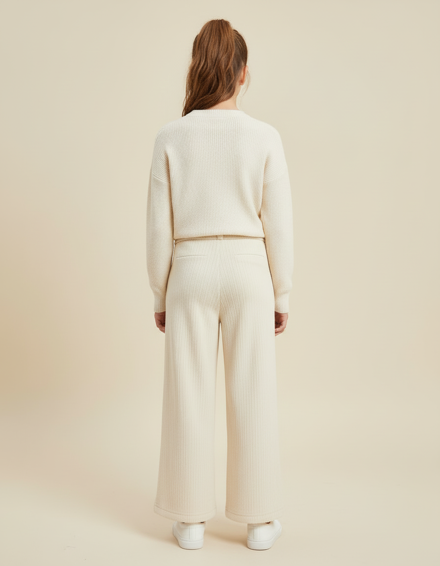Pantalon Blanc Côtelé Ample Décontracté Confortable - Beige Maille - vue 2