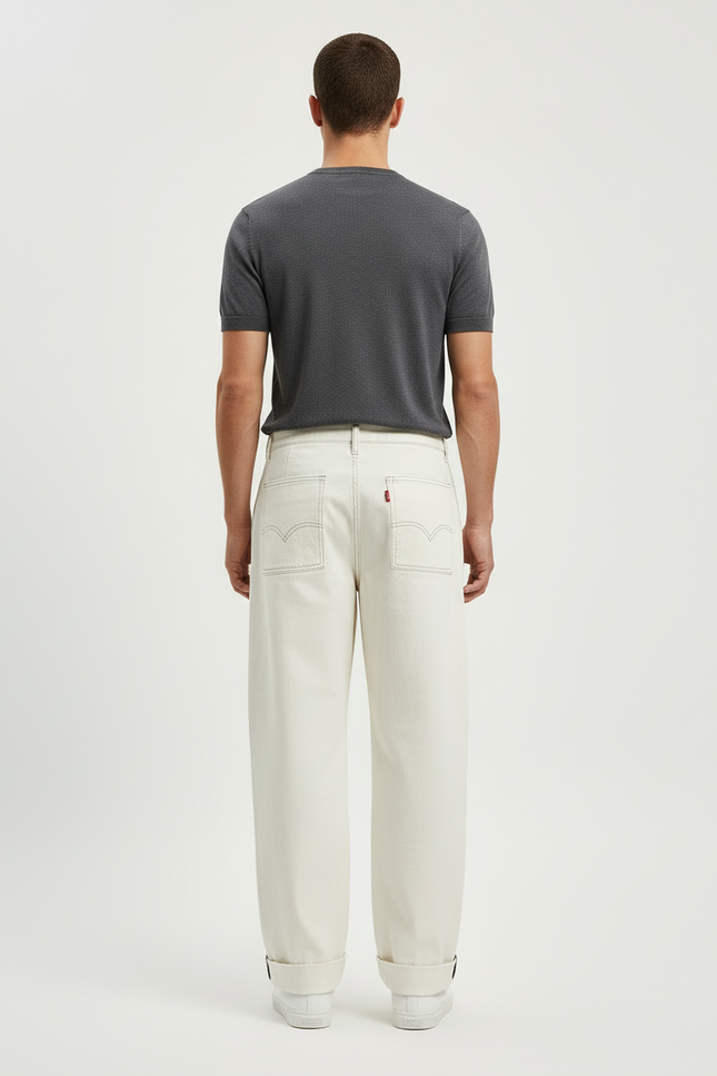 Pantalon Blanc Cargo Ample Coton Homme Streetwear - Toile - vue 2