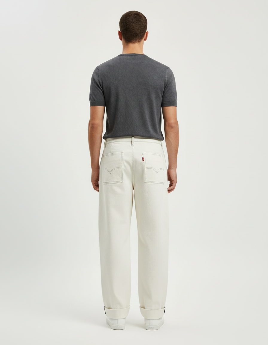 Pantalon Blanc Cargo Ample Coton Homme Streetwear - Toile - vue 2