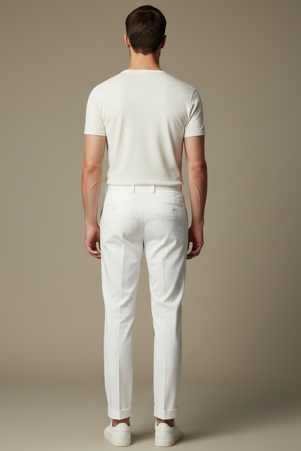Pantalon Blanc Homme Droit Élégant Coton Décontracté - Gabardine - vue 2