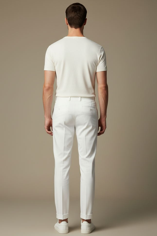 Pantalon Blanc Homme Droit Élégant Coton Décontracté - Gabardine - vue 2