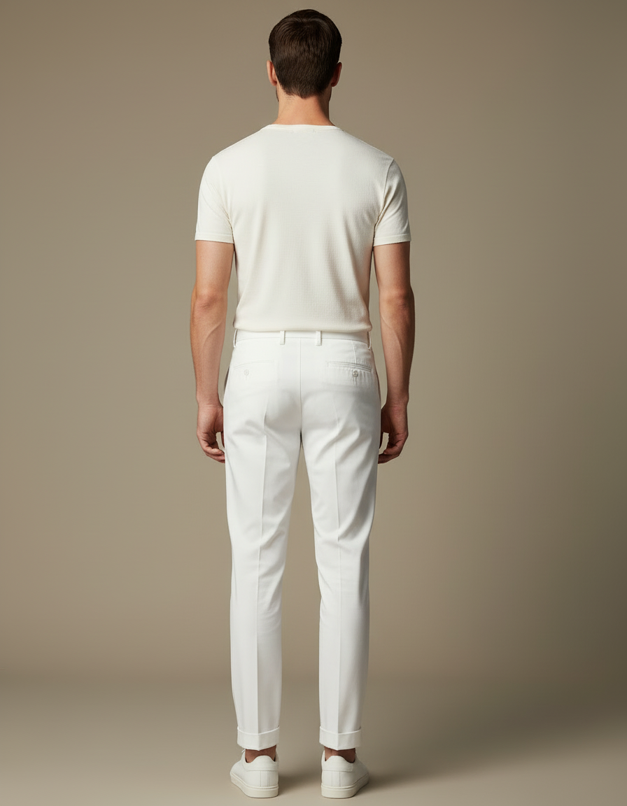 Pantalon Blanc Homme Droit Élégant Coton Décontracté - Gabardine - vue 2
