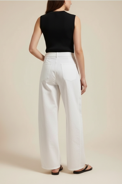 Pantalon Blanc Ample Lin Décontracté Femme Fluide - vue 2