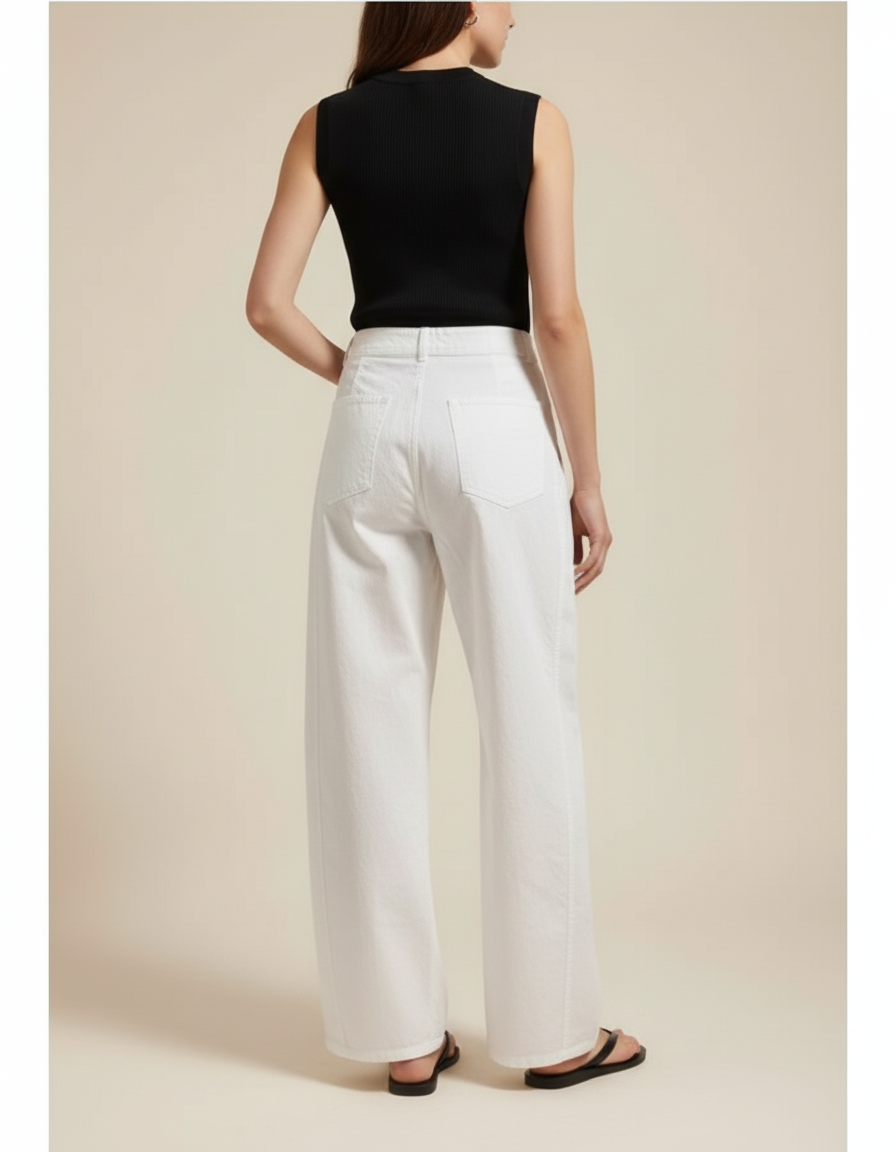 Pantalon Blanc Ample Lin Décontracté Femme Fluide - vue 2