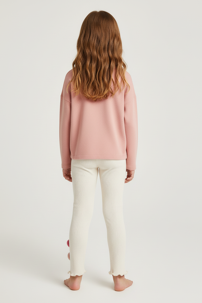 Pantalon Blanc Côtelé Cœurs Fille Confortable - Maille - vue 2
