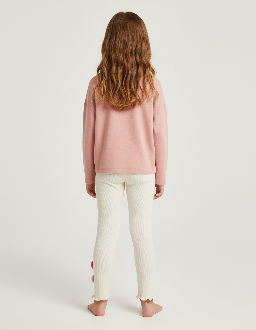 Pantalon Blanc Côtelé Cœurs Fille Confortable - Maille - vue 2