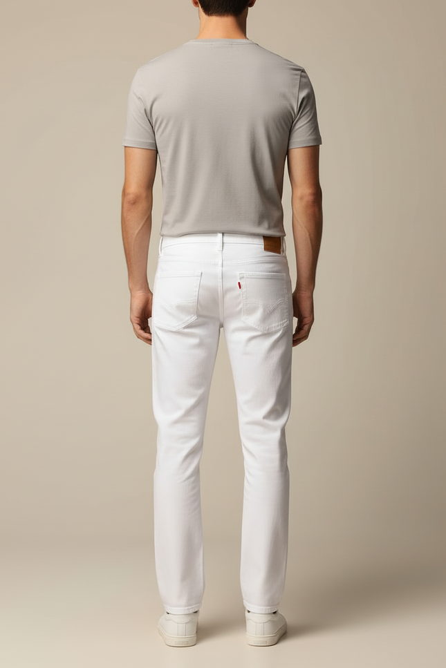 Pantalon Blanc Coton Droit Homme Décontracté Stretch - Jean - vue 2