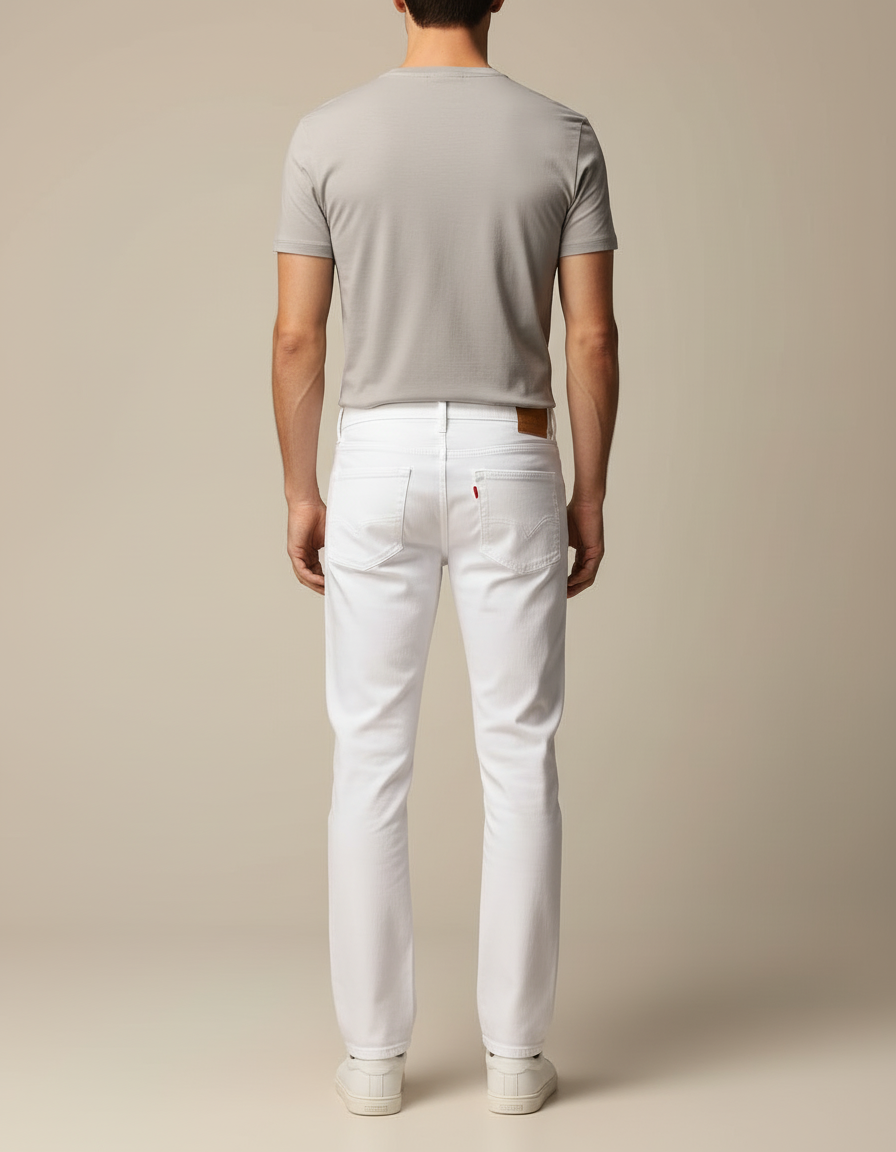 Pantalon Blanc Coton Droit Homme Décontracté Stretch - Jean - vue 2