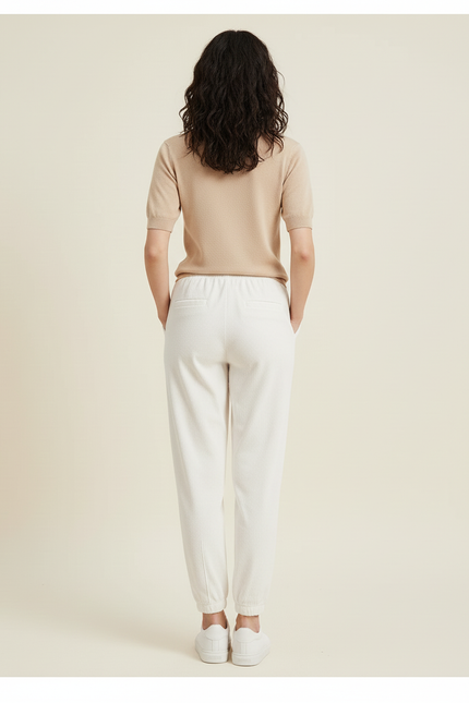 Pantalon Blanc Côtelé Décontracté Cheville Élastique Femme - Cordé - vue 2