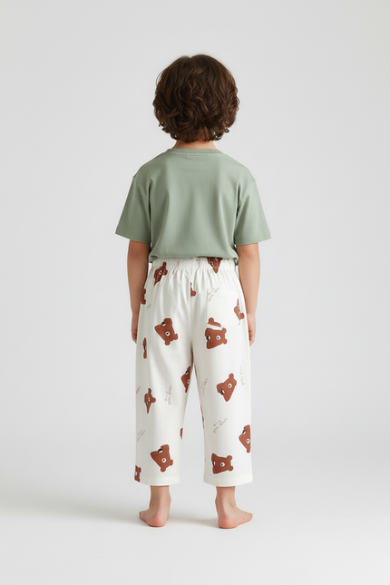 Pantalon Blanc Ample Coton Motif Ours Décontracté Enfant - vue 2