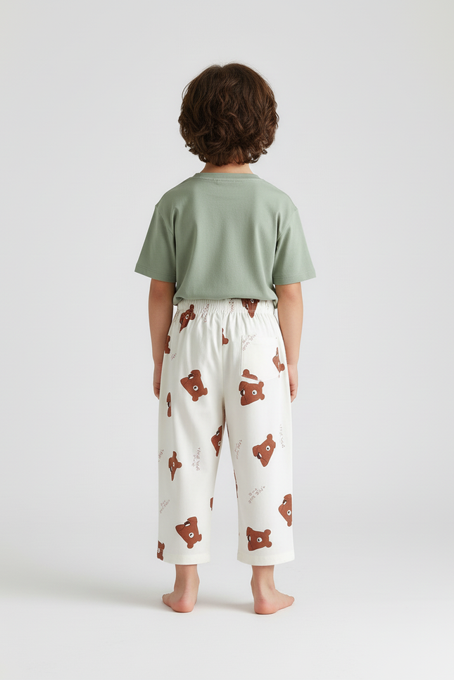 Pantalon Blanc Ample Coton Motif Ours Décontracté Enfant - vue 2