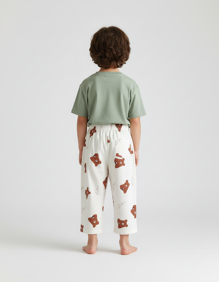 Pantalon Blanc Ample Coton Motif Ours Décontracté Enfant - vue 2