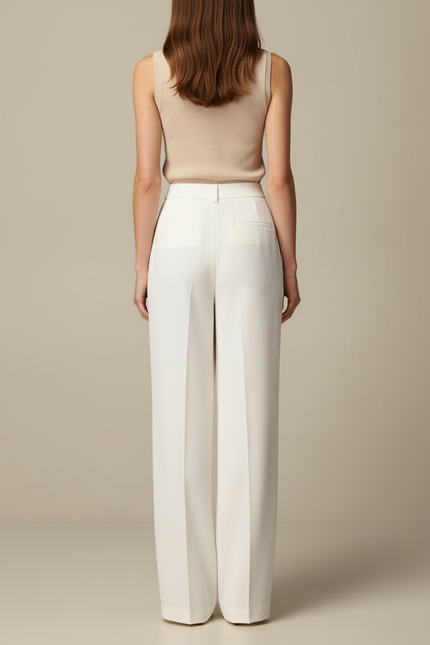 Pantalon Blanc Taille Haute Fluide Ample Élégant - Viscose - vue 2