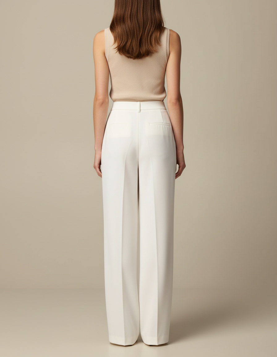 Pantalon Blanc Taille Haute Fluide Ample Élégant - Viscose - vue 2